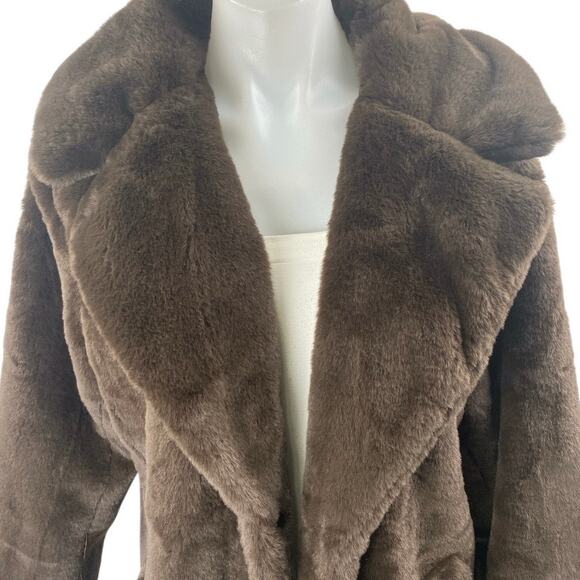 Lamarque Brown Fleece Faux Fur Long Sleeve Sweater Teddy Coat Jacket Size M - Picture 3 of 5